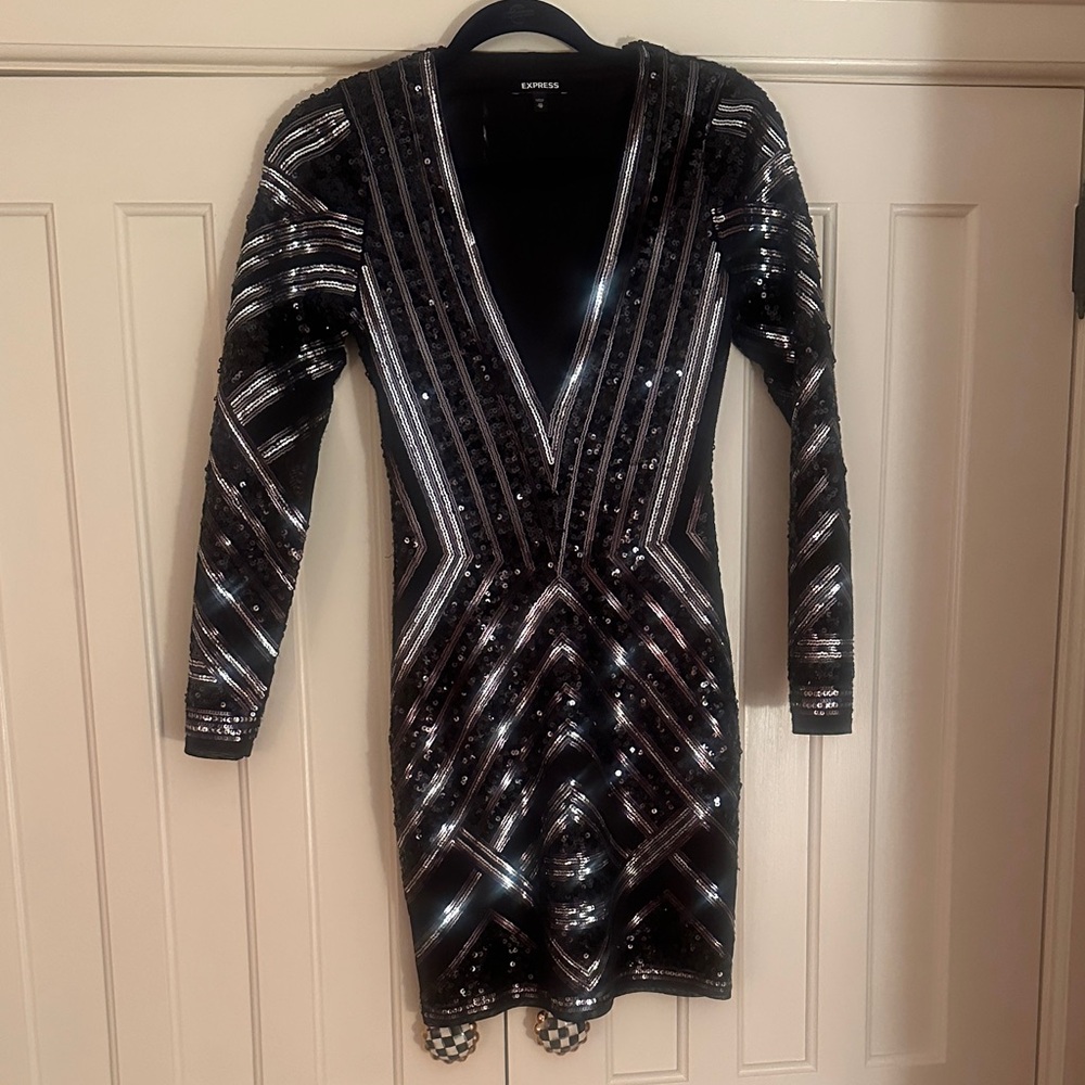 Express Black and Silver Long Sleeve Dress